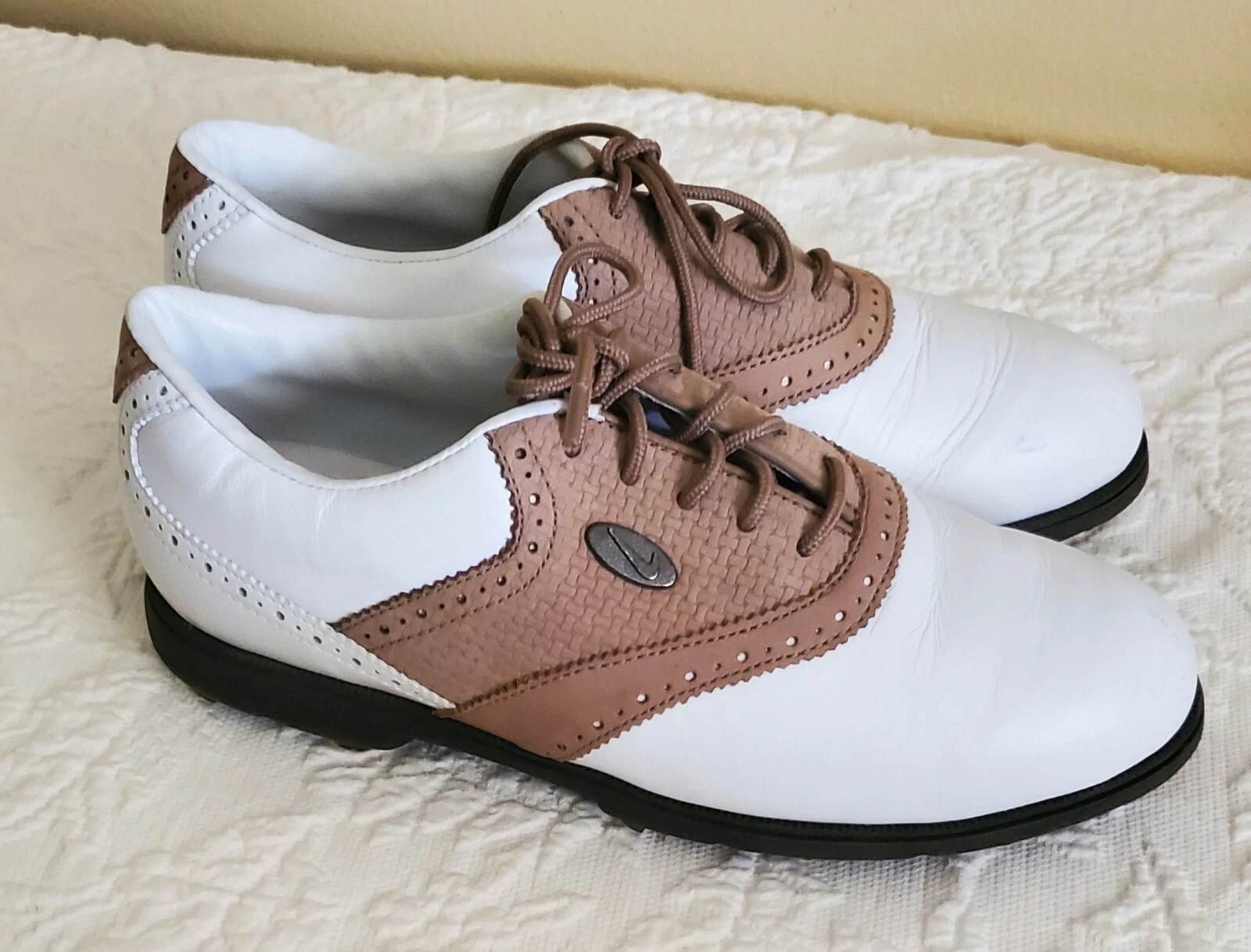Women's Nike Air Lined Golf Leather Shoes Saddle Oxfords White Size 6M