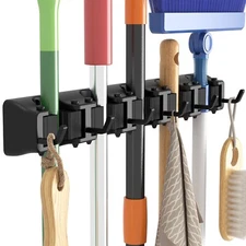 Lifewit Mop and Broom Holder Wall Mount, Anti-Slip Broom Hanger, 5 Slot 6 Hooks