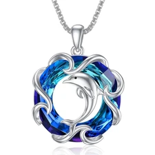 Fashion Versatile Transparent Blue Dolphin Pendant Necklace - New