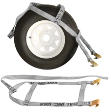 Demco Tow Dolly Straps Pair 2" Silver Webbing Flat Hooks 15"-20" Rims WLL 3335