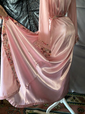 VTG Satin Shiny Floral Pink Nightgown Robe Peignoir set new S