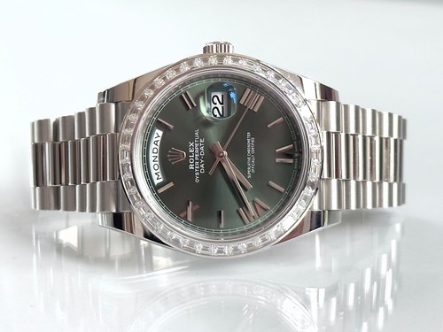 2022 ROLEX DAY-DATE 40 228396TBR PLATINUM DIAMOND WATCH OLIVE ...
