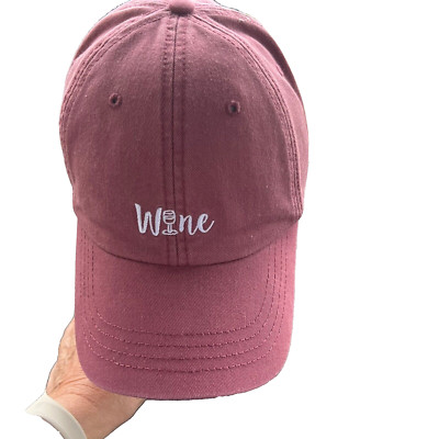 Merlot Rose Hat Cap By State of Mine Wine on front w Wine glass I. Strap Buckle