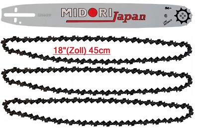 1x Führungsschiene Schwert 18'' Zoll + 3x Kette Sägekette von Midori Japan