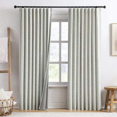 Extra Wide Linen Blackout Curtains for Track System,Back Tab 70 Inch Wide Pleaet