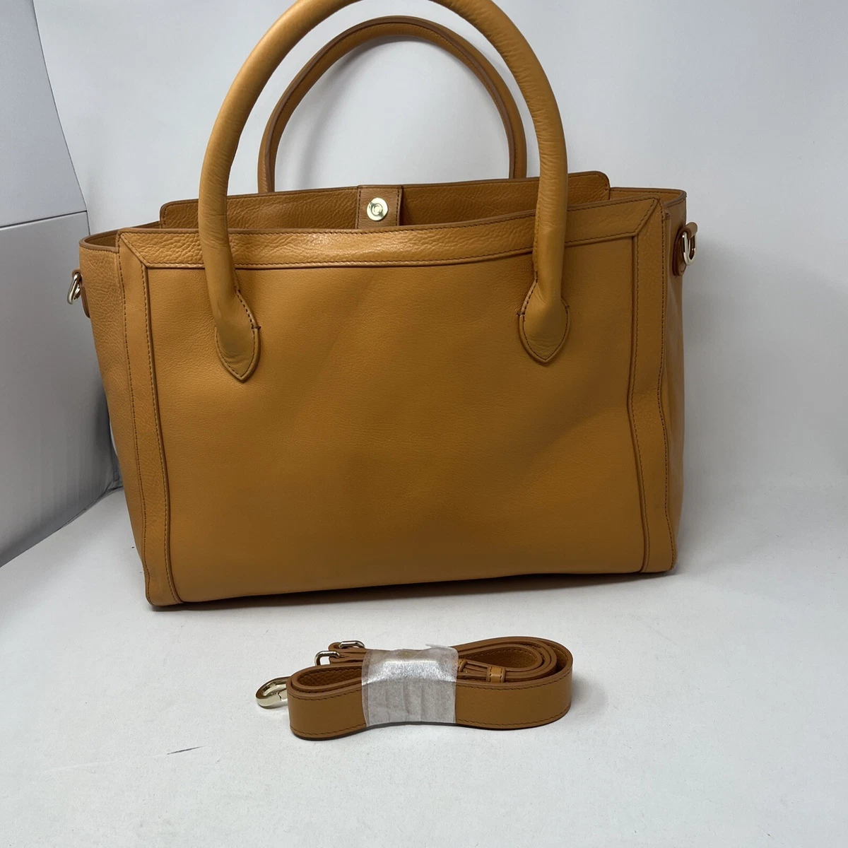 Mark and Graham Zoe Leather Briefcase hand Bag Work tote Camel