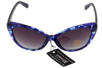 SUNGLASSES-Cat Eye Blue Tortoise Shell Frame  Gradient Charcoal Lavender Lens