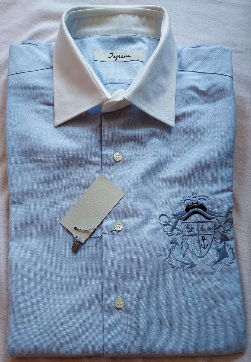CAMICIA INGRAM AZZURRO SLIM FIT 41-16 SHIRT BLUE COLLAR WHITE
