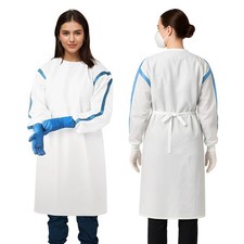 White Disposable Isolation Gown Fluid Resistant Microporous PPE Small