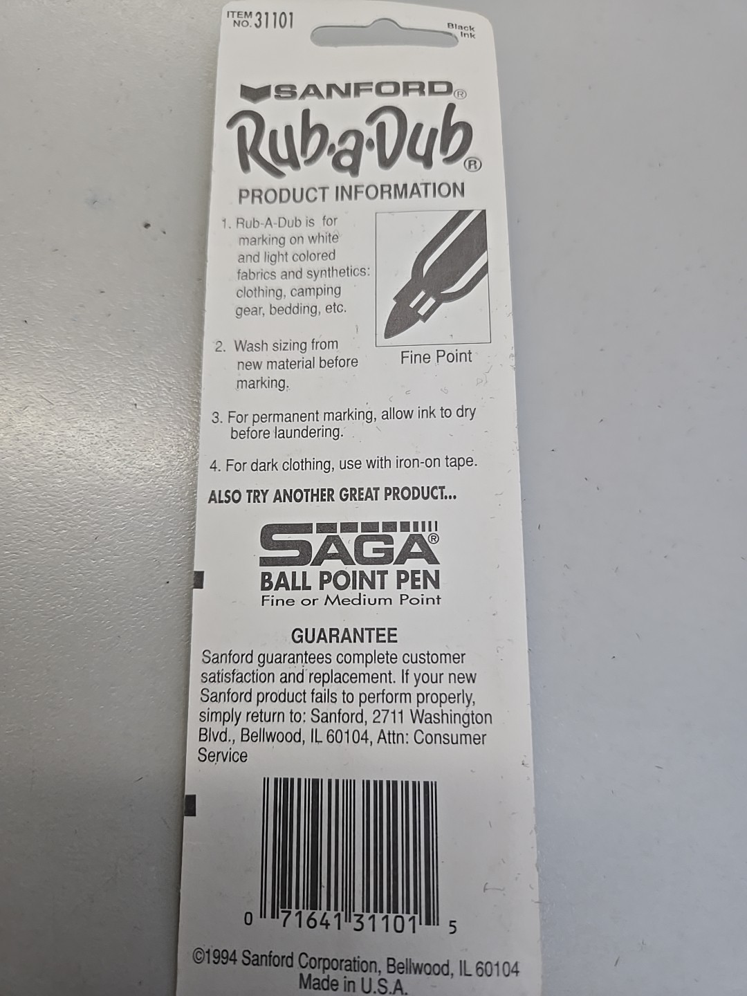 Sanford Rub-A-Dub LAUNDRY MARKING PEN 3 PK  of 1 #31101  Black Ink - NEW!