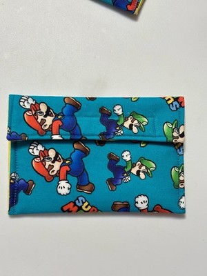 Kids Wallet Cotton Fabric Bi-fold with Snap Closure, súper Mario Card Holder 