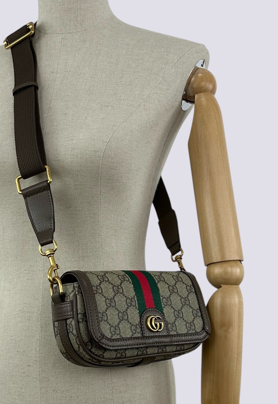 Borsa a mano Gucci GG Monogram Logo Ophidia Super Mini tracolla beige 795466