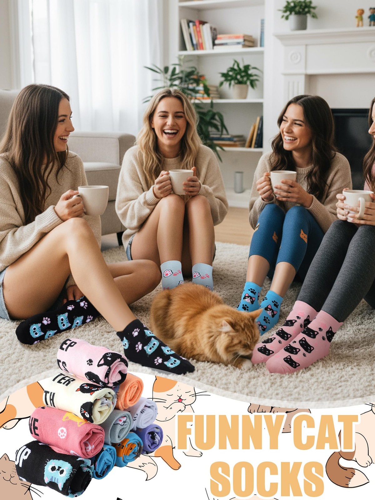 ShinyMatch 10 Pairs Novelty Cat Socks for Women Girls Cute Animal Ankle Socks... thumbnail 5