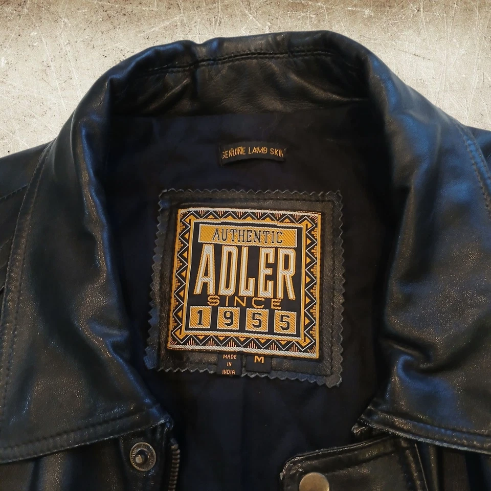 Chaqueta de Bombardero/Motero De Colección Adler Auténtica Piel de Cordero Suave Talla Mediana Cremallera Negra Foto 4 de 4