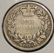 British Silver Shilling - 1839 (Early date) - Queen Victoria