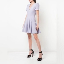 Alexander McQueen Lilac Fluted Hem Wool Silk Blend V-Neck Mini Dress Size 44