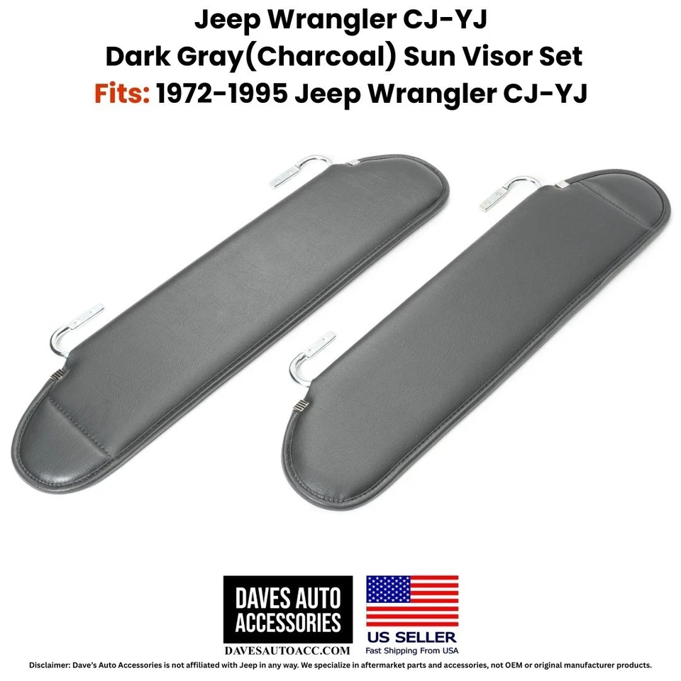 Jeep CJ YJ Wrangler 1972-1995 par de parasoles gris carbón | Hecho en EE. UU. Foto 2 de 4