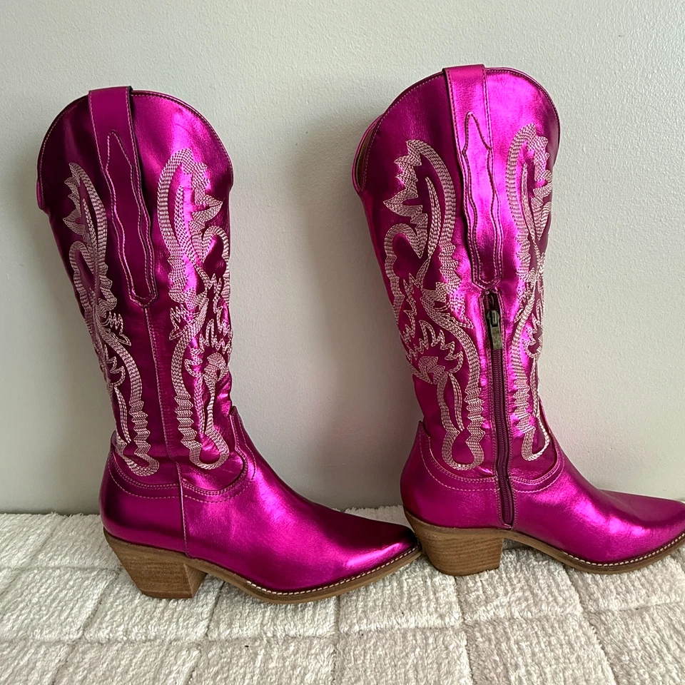 Botas de Vaquera Metálicas Rosa/Púrpura Talla 10 Western Mystical Coquette Bohemian Foto 4 de 4