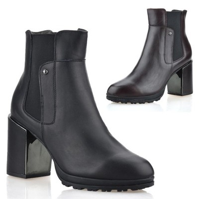 Damenschuhe Leder mittelhoher Blockabsatz Memory Foam Chelsea-Stiefeletten Biker-Stiefel Größe