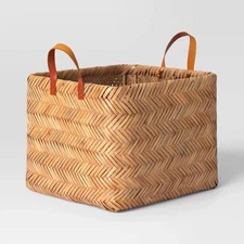 Herringbone Weave Cube Basket - Threshold: Rattan Rectangular Storage, Air
