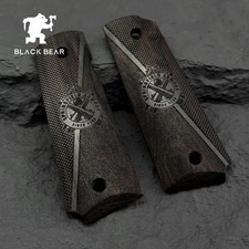 Ebony 1911 Grips with Springfield Style Emblem Engraving Full Size for 1911