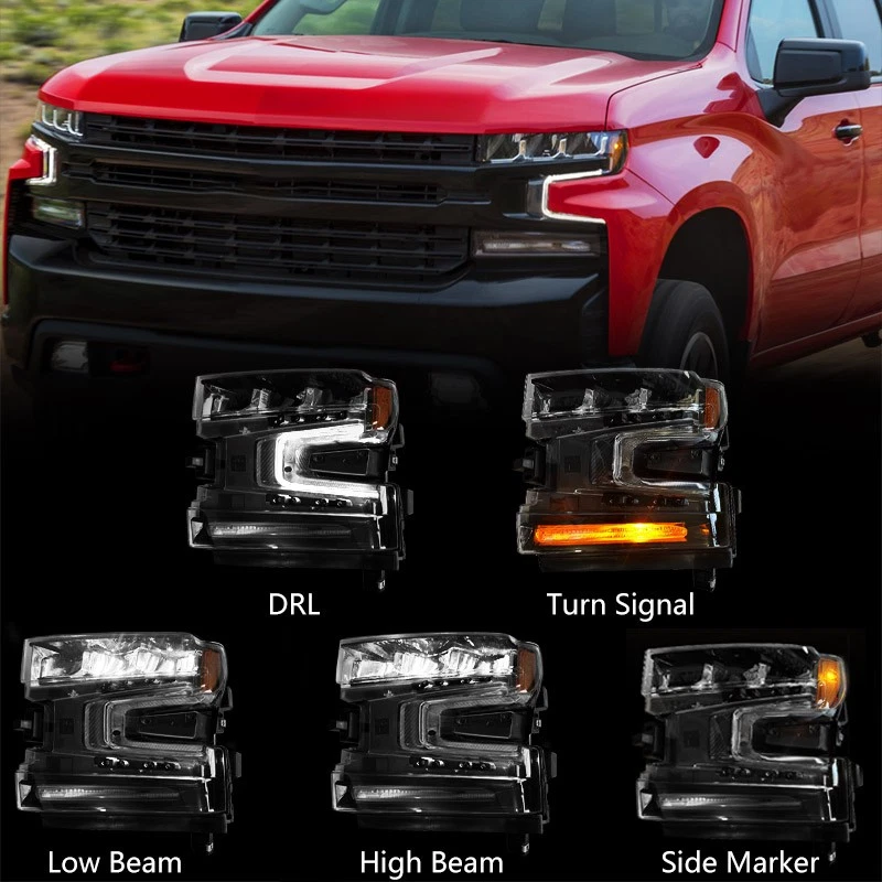 For Chevy Silverado 1500 2019-2021 LED Headlight Halogen Signal w/ Bulb Driver - Image 3 of 4