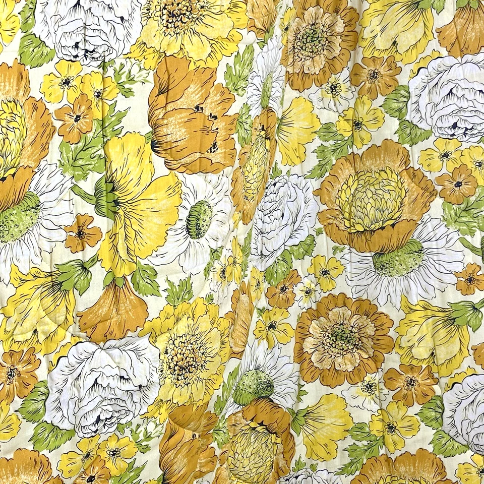 Vintage Yellow Orange White Floral Twin Comforter Mums Chrysanthemum Peony 66x80 - Image 3 of 4