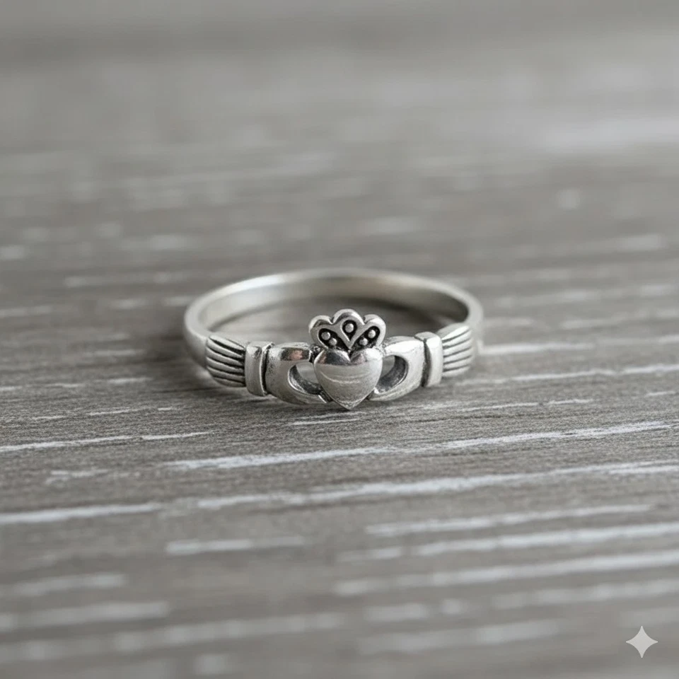 Oxidized 925 Silver Claddagh Rings, Irish Heritage Love Friendship Celtic Band - Image 3 of 4