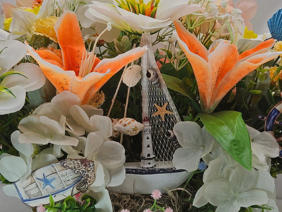 Thinking of You海龟礼物/热带花卉安排带海龟/灯塔 — 第 2/4 张图片