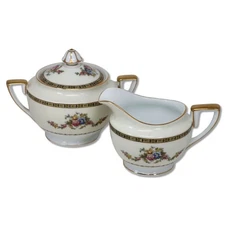 Noritake M Morimura Cream Sugar Bowl Set Swags Plain Yellow Band Gold Vintage 