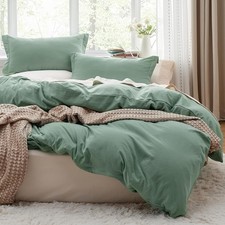 Sage Green Duvet Cover Queen Size 3 Pieces Prewashed Cotton-Like Polyester Extra