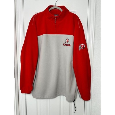 Utah Utes Red Gray Embroidered Active Fleece Quarter Zip Pullover Mens XL