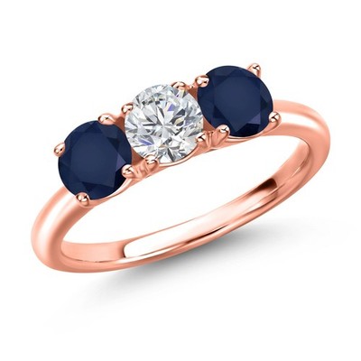 18K Rose Gold Plated Silver Lab Grown Diamond and Sapphire Engagement Ring For