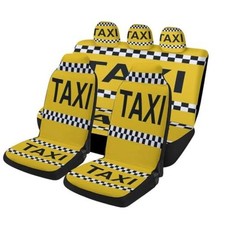 Taxi Cab Sign Pattern Car Seat Covers Trendy Full Set Yellow Taxi Sign
