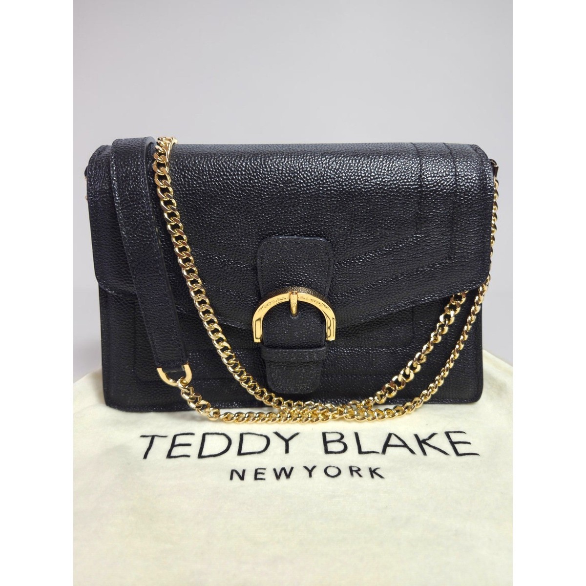 Teddy Blake Margot Stampatto 9 Black Leather Shoulder Bag Gold 