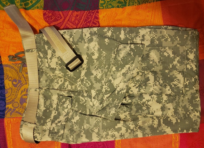 ARMY ACU Digital Camo Trousers Pants, size Large/Long, WITH XL BELT Excellent