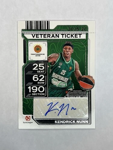 2025-26 Panini Contenders Euro league Veteran Ticket Kendrick Nunn Auto