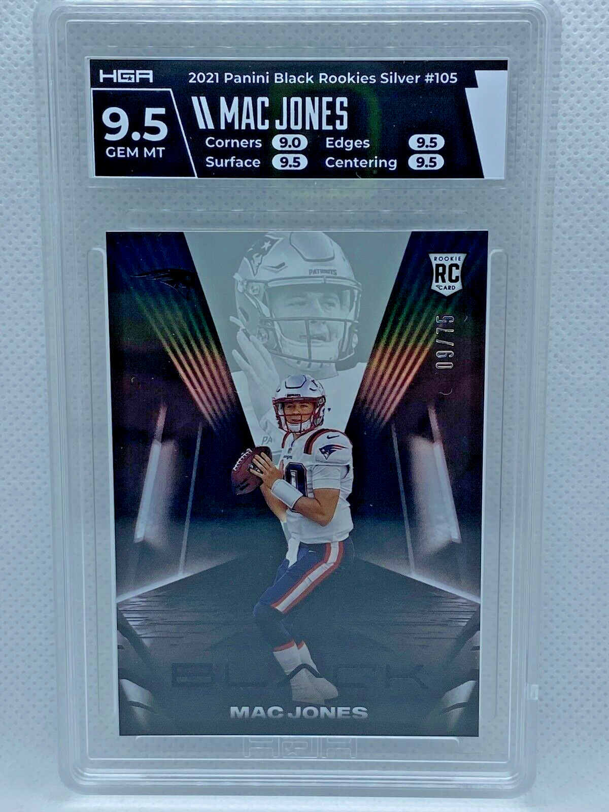 Mac Jones 2021 Panini Black Rookies Silver RC /75 #105 HGA 9.5