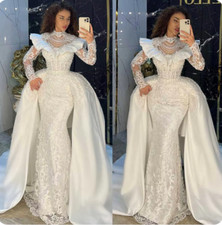 Vintage Mermaid Wedding Dresses Pearls Appliques Bride Gowns with Overskirts