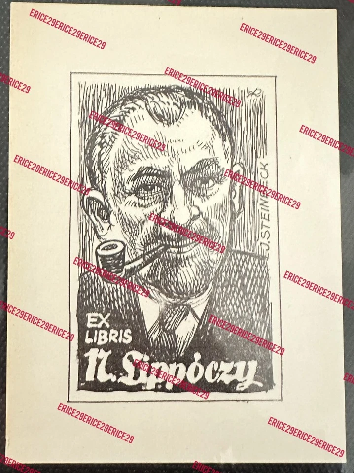 John Steinbeck Bookplate Ex. Libris N. Lippóczy RARE John Steinbeck Book Plate Foto 2 de 2