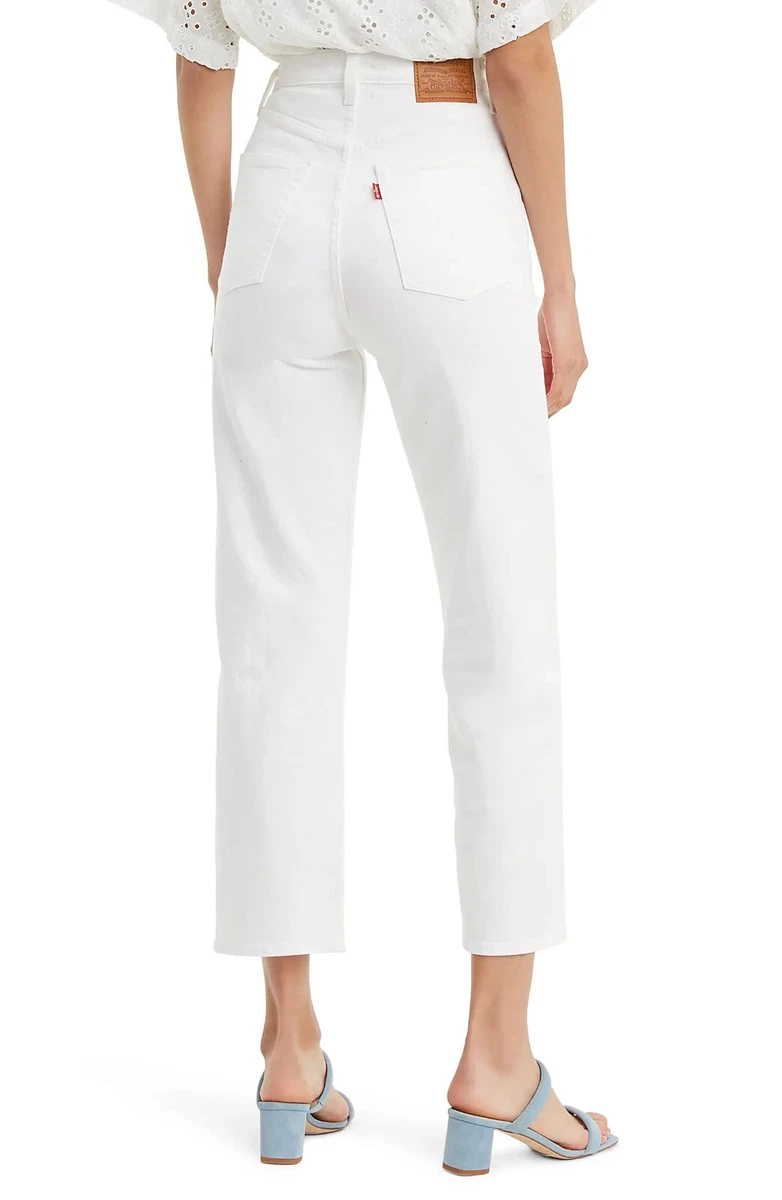 Levis L99116 Womens White Ribcage High Waist Ankle Straight Leg