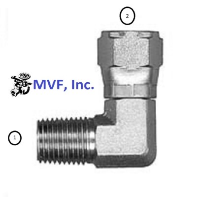 1/2'' Male NPTF X 3/8'' (9/16-18) Female JIC Swivel 90° Adapter Steel 6501-08-06