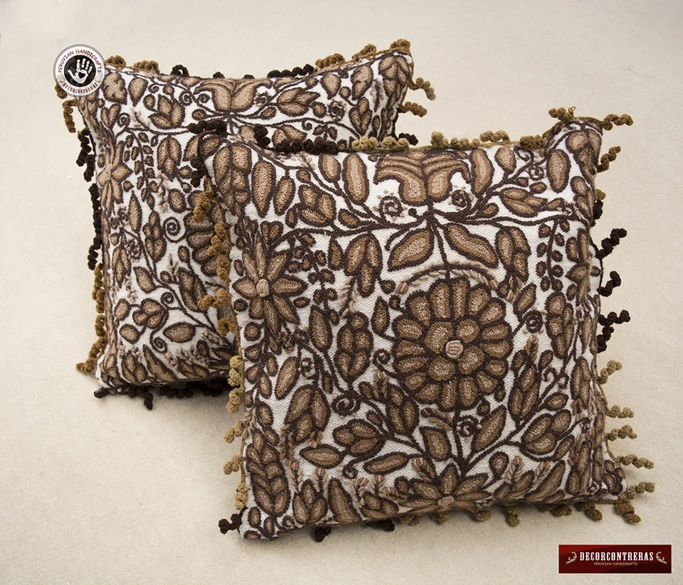 White embroidered Pillow Cover 18x18" - Peru Pillows cover - Throw Accent pillow - Image 2 of 3