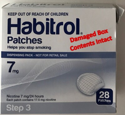 Habitrol 7mg Step 3 Nicotine Quit Smoking Patches. 1 Bulk Box of 28. DAMAGED BOX