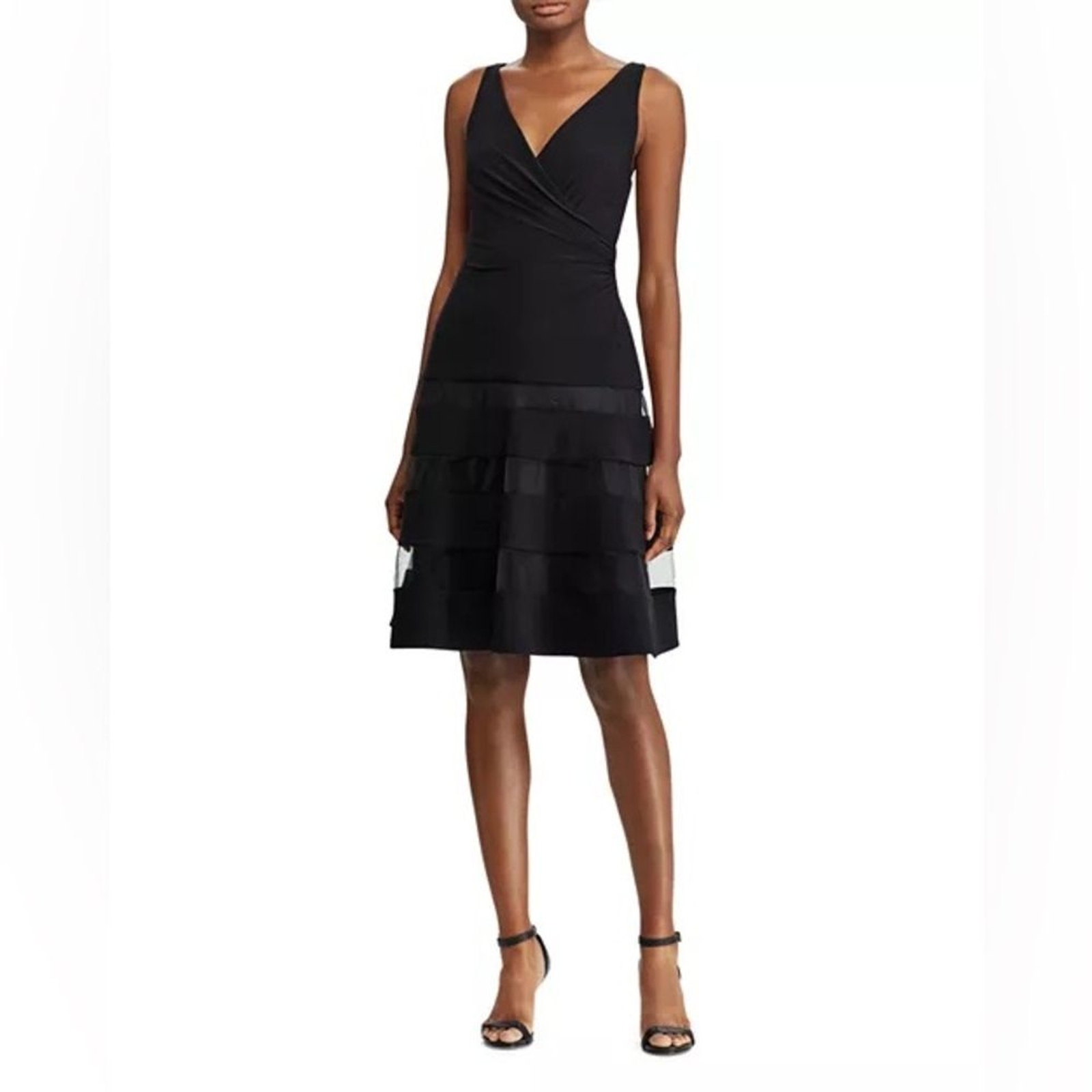 Lauren Ralph Lauren Tulle Trim Jersey Black Cocktail Dress Sz 6 Wedding Guest thumbnail 2
