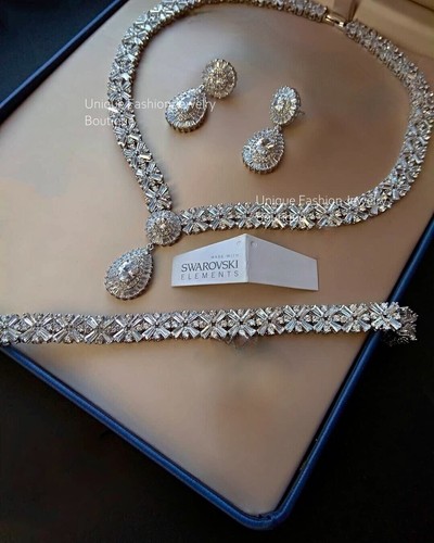 ABDOT Rhinestone Bridal Jewelry Set - Crystal Necklace Earrings Bracelet For Wedding & Special Occasions 9 thumbnail image