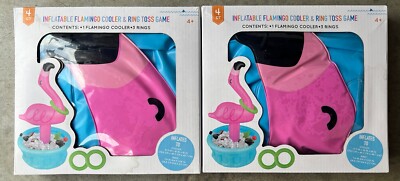 Lot of 2 Flamingo Cooler & Ring Toss Games Inflatable Three Rings Party Toy NEW