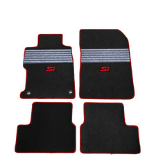 For 12-15 Honda Civic Coupe Black Nylon Floor Mat Carpet Gray Stripe W Red Si