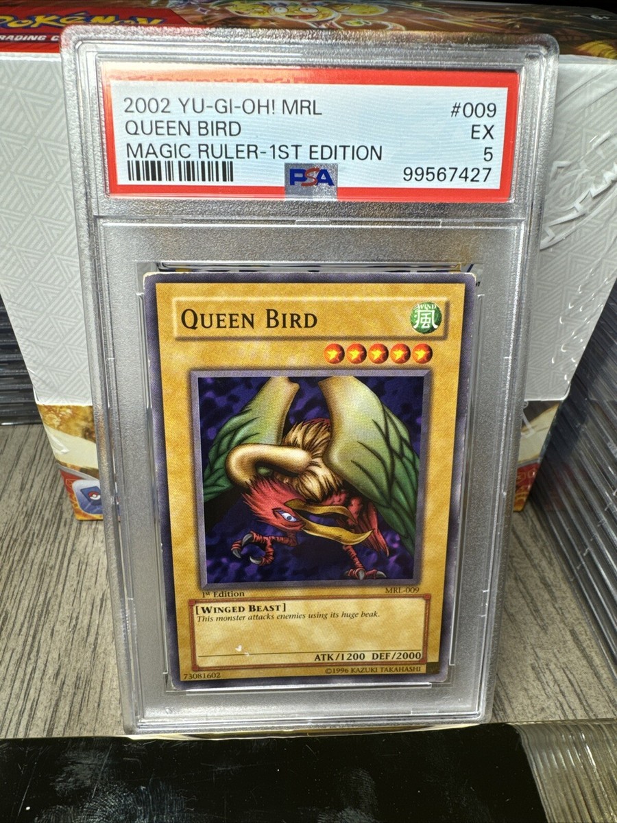 PSA 5 2002 YuGiOh Queen Bird #009, 1st Edition Magic Ruler MRL
