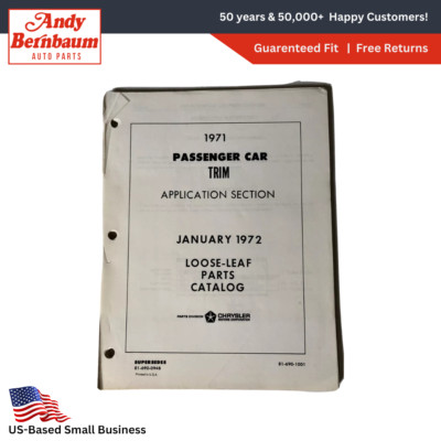 1971 Plymouth Chrysler Passenger Car Parts Interior Trim Loose Leafe Catalog NOS